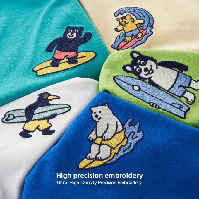 MDQ  Men's Summer Surfing Cute Pet Embroidered T-Shirt Loose 25 Spring New American Street Short Sleeve Couple for MEN