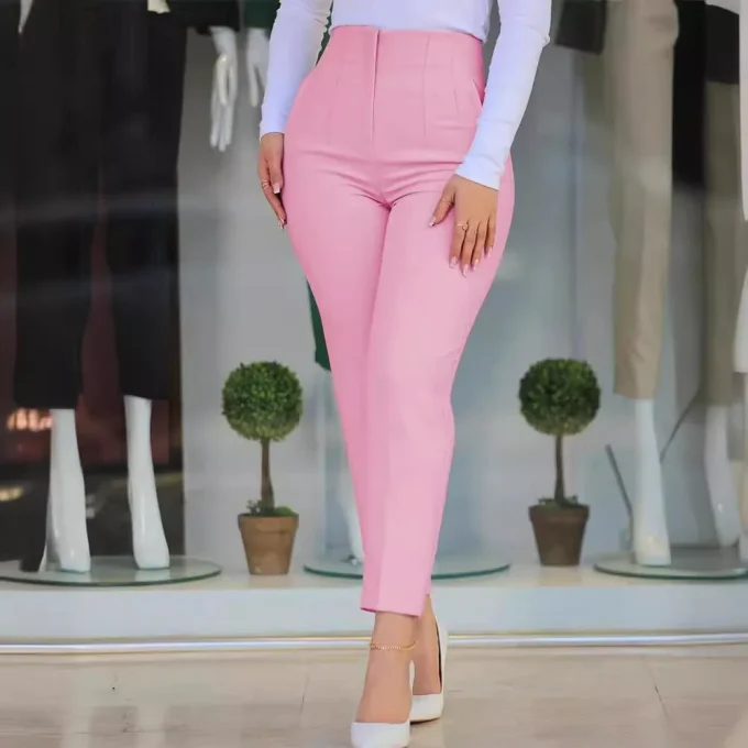 2025 Women's High Waist Skinny Pants New Casual Fashion Elastic Flat Plain Dyed Digital for Summer