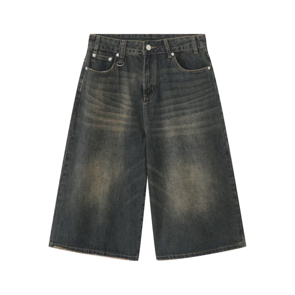 Denim Half ps Wide Leg jeans Summer Street Personality Straight Shorts for Men - Image 4