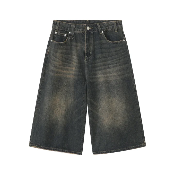 Denim Half ps Wide Leg jeans Summer Street Personality Straight Shorts for Men - Image 4