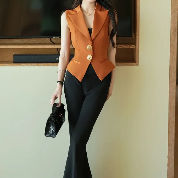 Aura Heroine 2025 Spring Summer Collection Slim Black V Neck Vest Top New Design Knitted Outerwear Button Decoration Easy Match - Image 3
