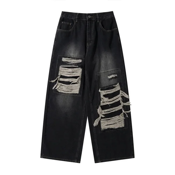 Vintage High Quality Casual Denim Ripped Straight Leg Plus Size Men's Jeans