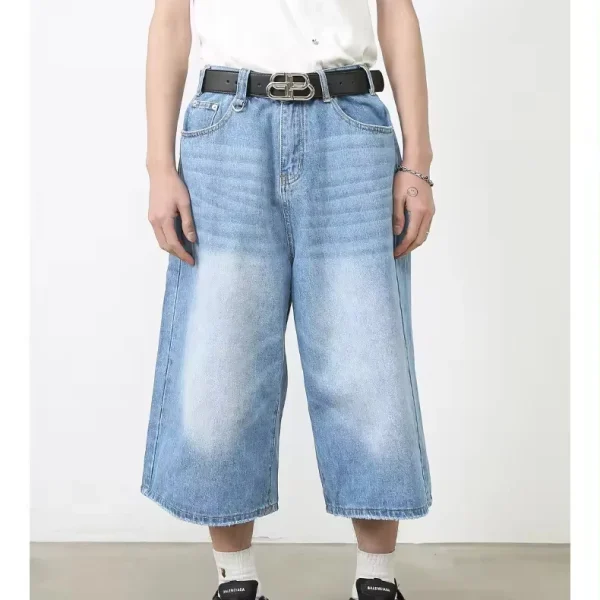 Denim Half ps Wide Leg jeans Summer Street Personality Straight Shorts for Men