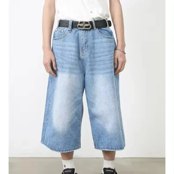 Denim Half ps Wide Leg jeans Summer Street Personality Straight Shorts for Men