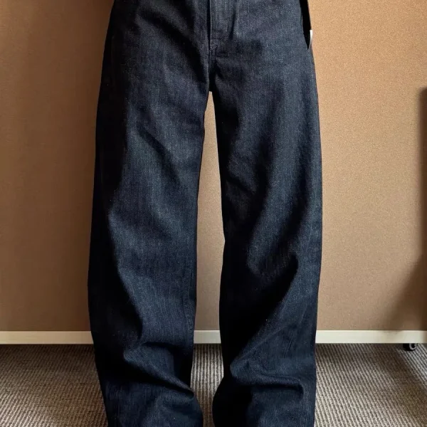2025 High-End Black Selvedge Red Edge Denim Pants Cleanfit Straight A-Line Narrow Jeans with Wide Leg Casual Winter Style - Image 3