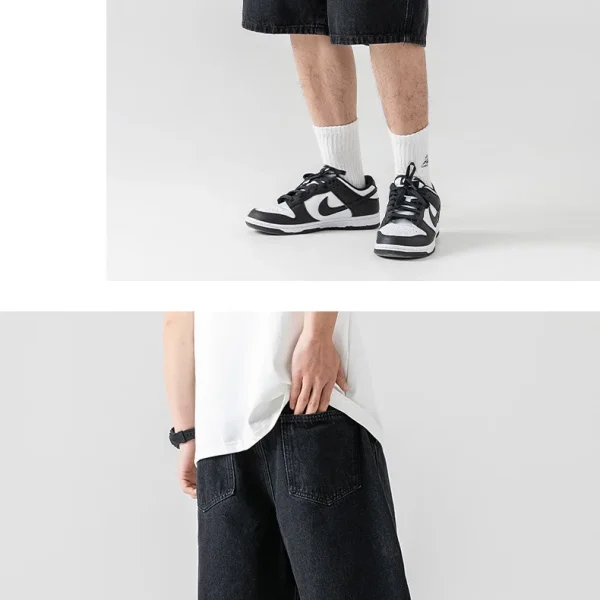 250g Collegiate Style Splicing Solid Color Simple Wash Denim Shorts Retro Suit for Men