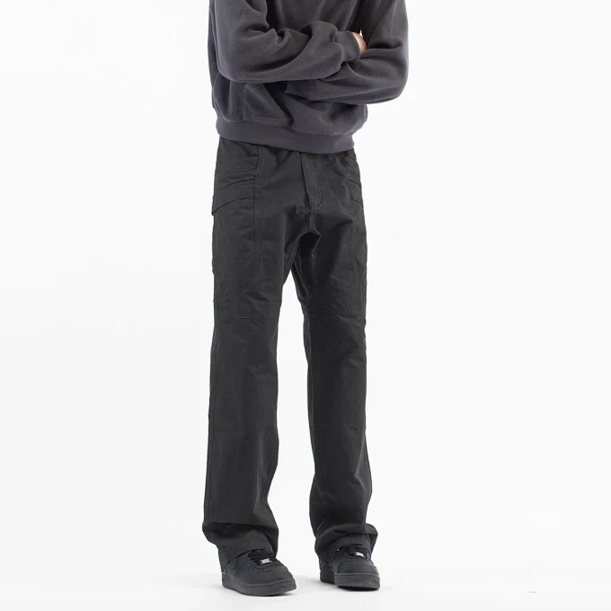 Cargo Men's Multi-Pocket Logging Work Pants Vintage Straight Loose Commuter Casual Long Cotton Fit Clean