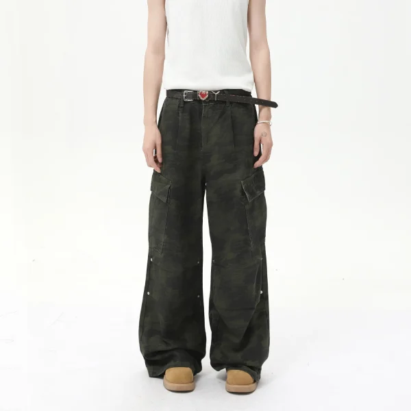 2025 Men's Fashion Camouflage Cotton Loose Jeans High Street Pleated Design Large Pocket Cargo Denim Pants - Image 4