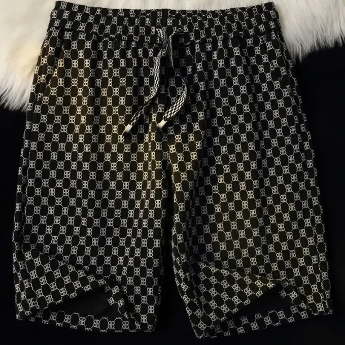 Fashion Street Style Men's Shorts Design Summer Full Printing Canvas Fabric Casual Mens Gym Shorts Knitted Mid Waist