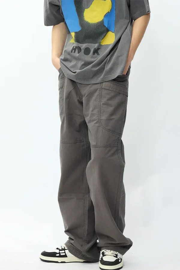 Cargo Men's Multi-Pocket Logging Work Pants Vintage Straight Loose Commuter Casual Long Cotton Fit Clean - Image 6