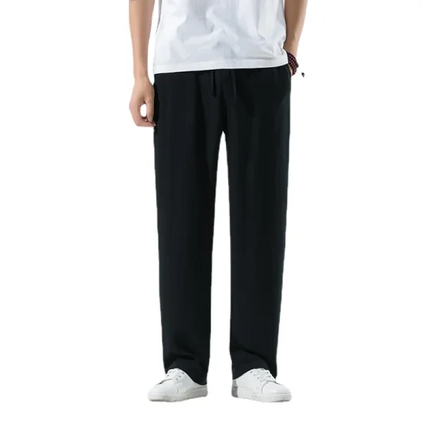 Cotton and Linen Trousers Black Blue Fashion Simple Pants Loose Breathable Daily Formal Trousers Men - Image 5