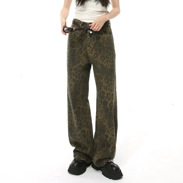 2025 Men's Mid Leopard Print Straight Loose Jeans New Arrival Hip-Hop Street Denim Autumn Fashion Denim - Image 5