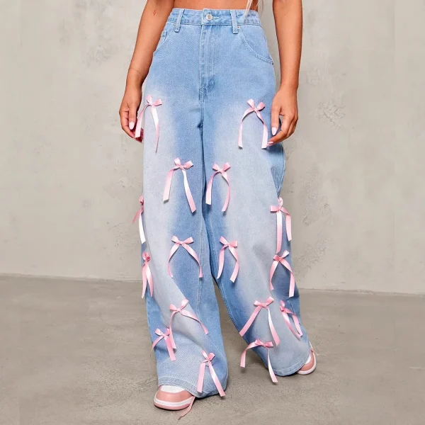 Women's Old Street Style High Waist Wide-leg Jeans Breathable Denim Button Decoration Casual Baggy Cut Boot Cut Summer Solid - Image 2