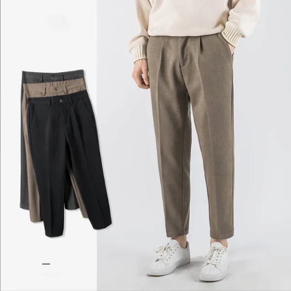 Casual Classic Soft Light Slim Fit Straight Men Dress Chino Khaki Trousers Pants - Image 2