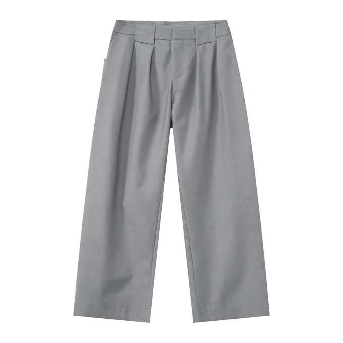 2025 Men's Fashion Solid Color 3D Tailored Korean Style Pleated Straight Wide-Leg Casual Floor-Length Zipper Fly Plain Dyed