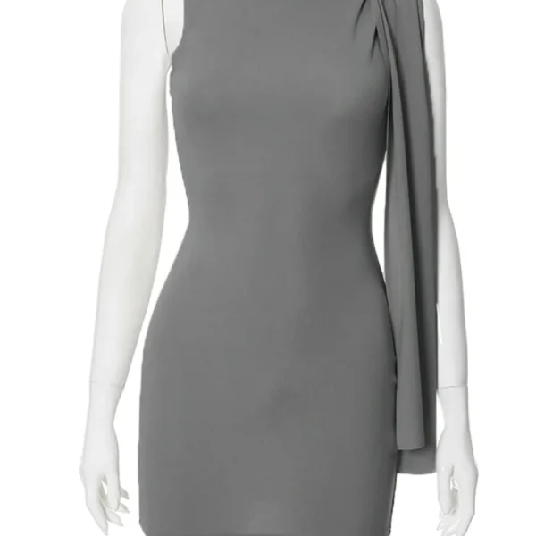 Dress Elastic Waist Asymmetric Tassel Sleeveless New Solid Color Twist Knot Fashionable Autumn