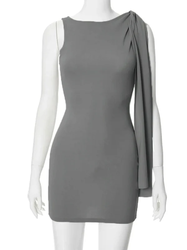 Dress Elastic Waist Asymmetric Tassel Sleeveless New Solid Color Twist Knot Fashionable Autumn - Image 5