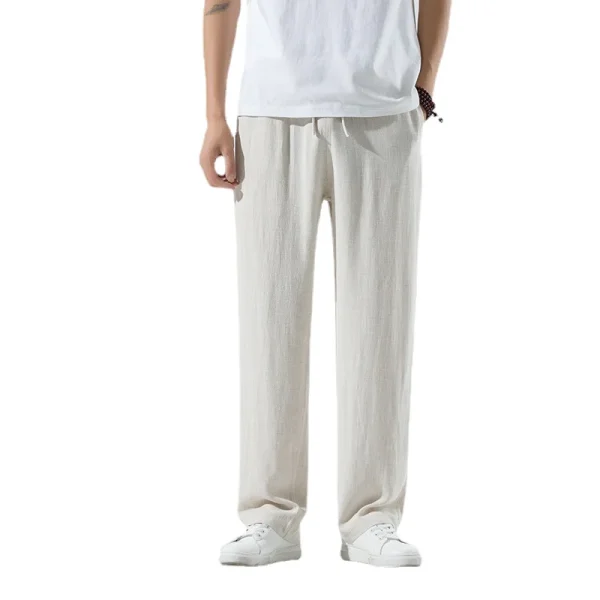 Cotton and Linen Trousers Black Blue Fashion Simple Pants Loose Breathable Daily Formal Trousers Men