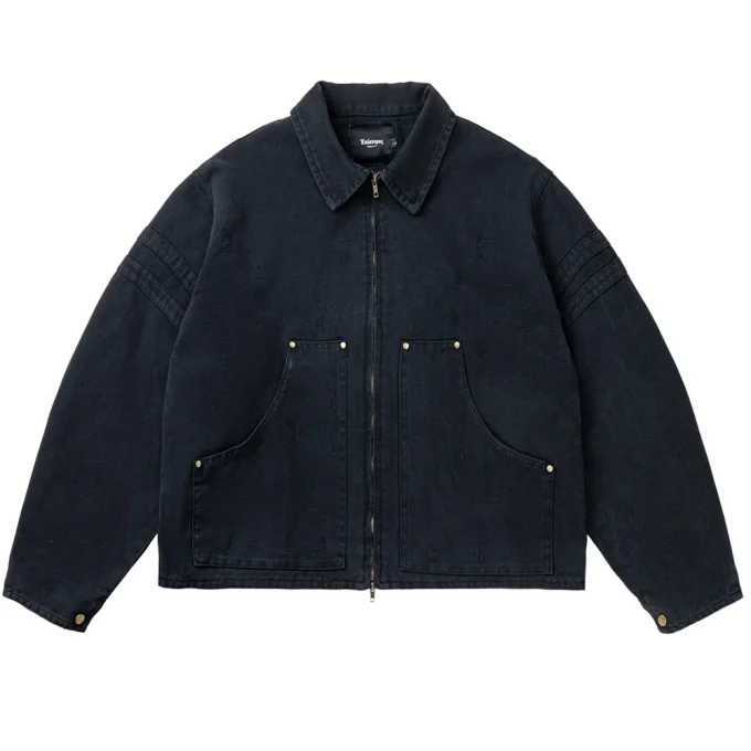 Cleanfit Washed Distressed DUCK Canvas Work Jacket for Men Women Barn Style Trendy Short Silhouette Stand Collar