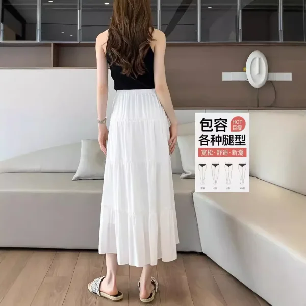 Women's White A-Line Mid-Length Skirt High-Waisted Slimming Look - Image 4