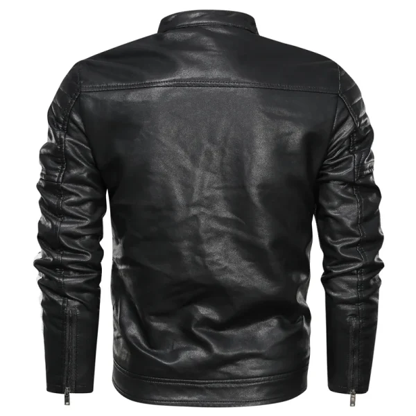 2025 New Design Men's PU Leather Jacket With Velvet Collar Patchwork Motorcycle Leather Jacket Pocket Decoration PU Coat for Men - Image 2