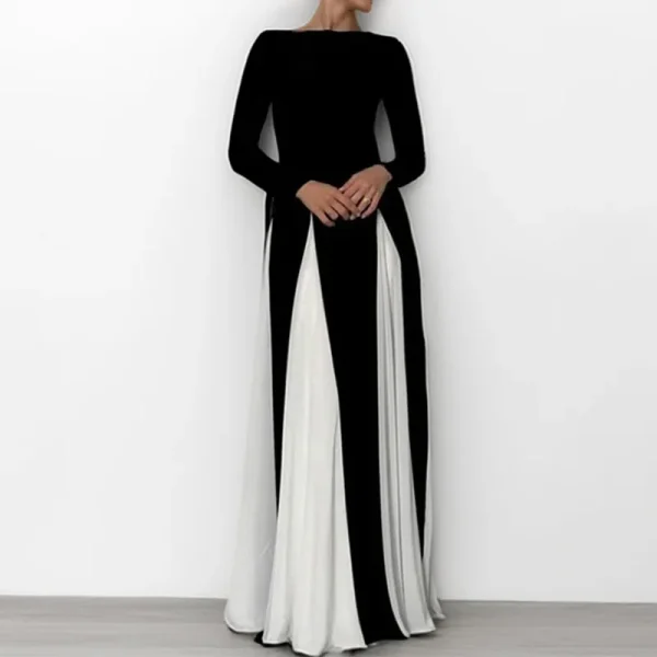 2025 Spring European American Women's Fashion Temperament Sling Contrast Color Loose Large Swing Floor-Length for Vacation Waist - Image 4