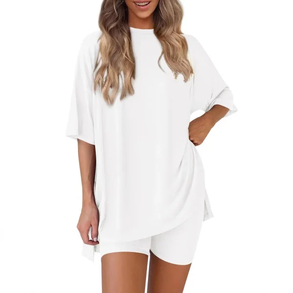Casual 2-Piece Shorts Set for Women Solid Color Loose Pajamas - Image 5