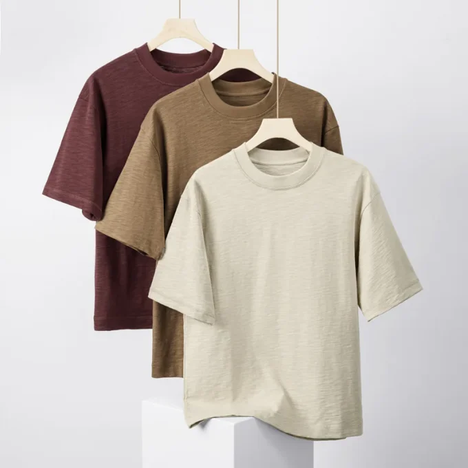 Men's Fashion Heavyweight Slub Cotton Short Sleeve T-Shirt Loose Fit Summer Solid Color 100% Cotton 300 GSM