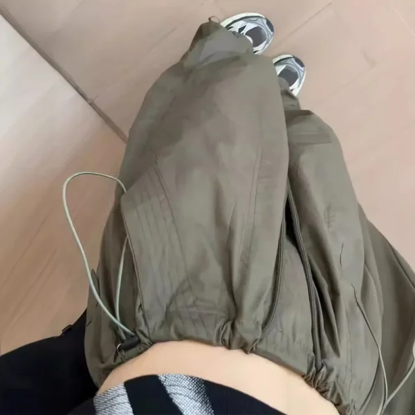 High-Waisted Straight Casual Sport Pants Elastic Waist Spring Autumn Loose Canvas Trousers Anti-Pilling High-Waisted Cargo
