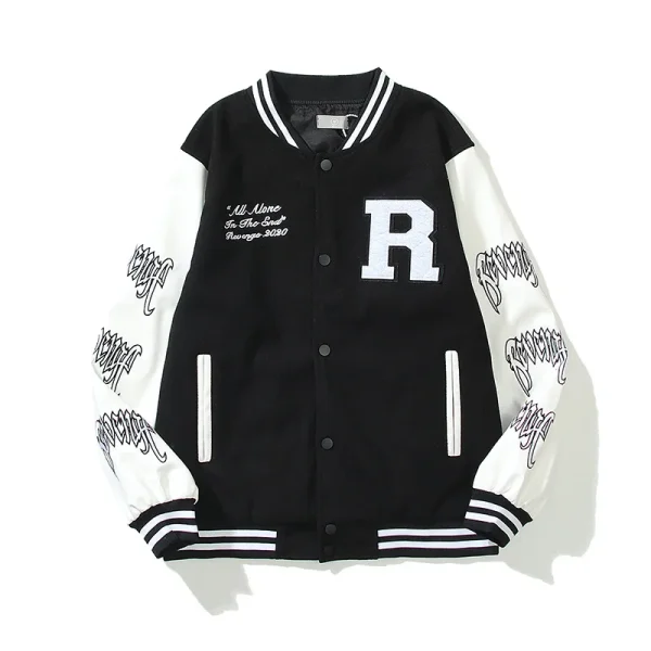 Vintage Bomber Wool Winter Leather Sleeves Embroidered Varsity Jacket for Men