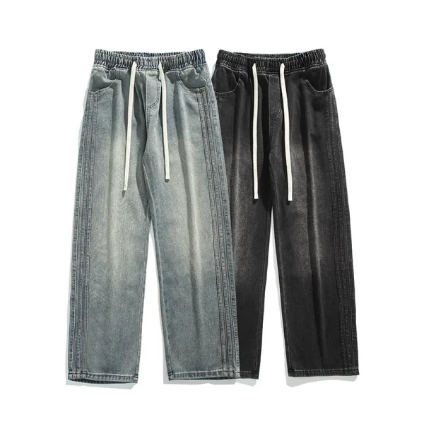 2025 Summer New Trendy Denim Jeans for Men Vintage Style Straight Casual Pants Loose Mid Draped Wide Leg American Medium - Image 5