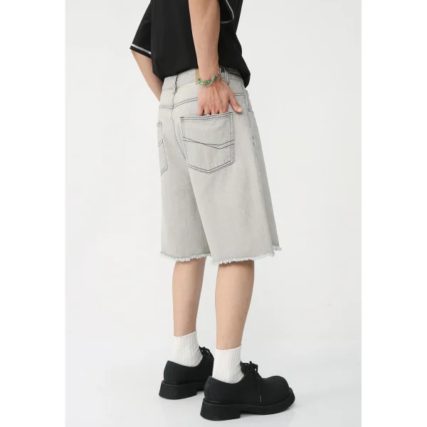 Autumn and Summer New Loose Wide-leg Korean Style Retro Shorts Jeans Men's Size - Image 5