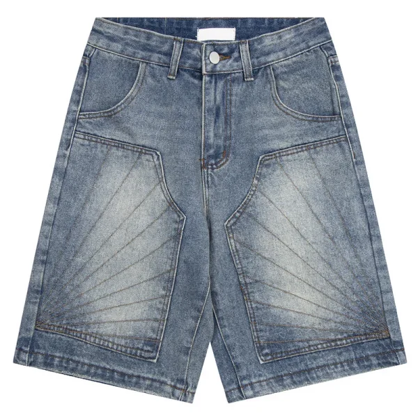 25Ss Men's Fashion Trend Summer Casual Five-Point Embroidered Denim Shorts Old Yellow Washed Workwear Style Jorts