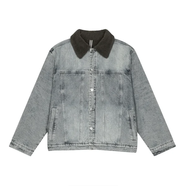 Denim Jacket Men's Winter Retro Splicing Lamb Wool Thickened Couple Style Jacket Jacket for Men