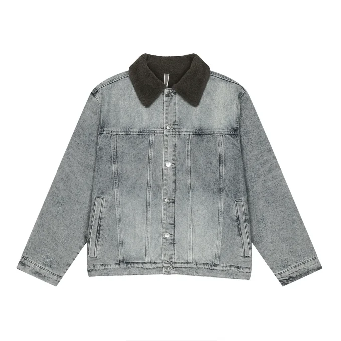 Denim Jacket Men's Winter Retro Splicing Lamb Wool Thickened Couple Style Jacket Jacket for Men