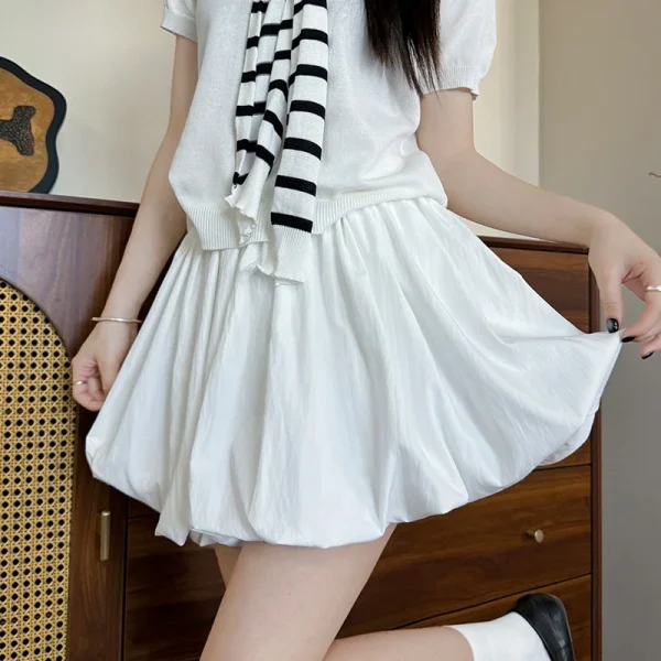 Summer New Gray Puff Skirt Pants for Women Casual Style Loose Fit Petite A-Line Slimming Puffy Pleated Skirt Nonwoven Weaving - Image 6