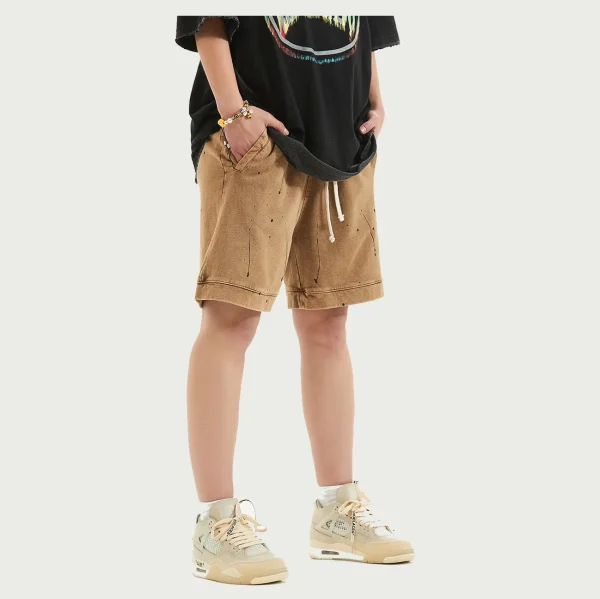 Solid Color Wash-and-wear  Men's Shorts Distress Short High Street Pants Shorts for Men - Image 2