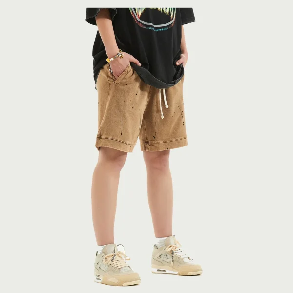 Solid Color Wash-and-wear  Men's Shorts Distress Short High Street Pants Shorts for Men