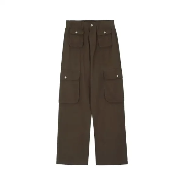 Causal Simple Solid Colors Straight Leg Trousers Multi Pocket Cargo Pants for Men - Image 2