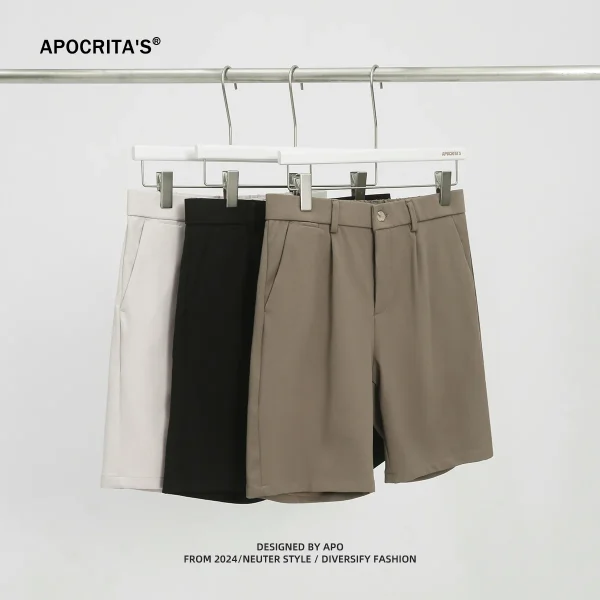 Men's 2025 Summer Business Casual Five-Point Pants New Simple Pure Color Outer Wear Knitted Pleated Dress Shorts - Image 5