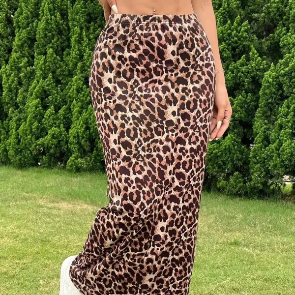 Women's High Waist Long Leopard Print Knee-Length Tight Knitted Floor-Length