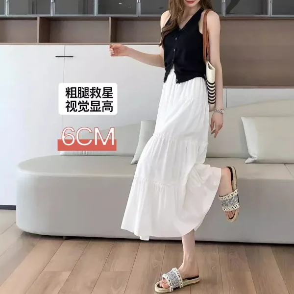 Women's White A-Line Mid-Length Skirt High-Waisted Slimming Look - Image 2