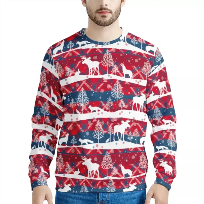 Christmas Polyester Striped Pull Over Oversize Hoodie Men's 3D Printed Hoodies Sweatshirts