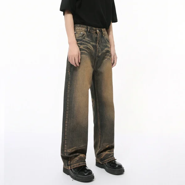 2025 Men's Fashion Autumn New Street Distressed Straight Scratched Design Washed Technique Denim Trending Loose Fit - Image 4