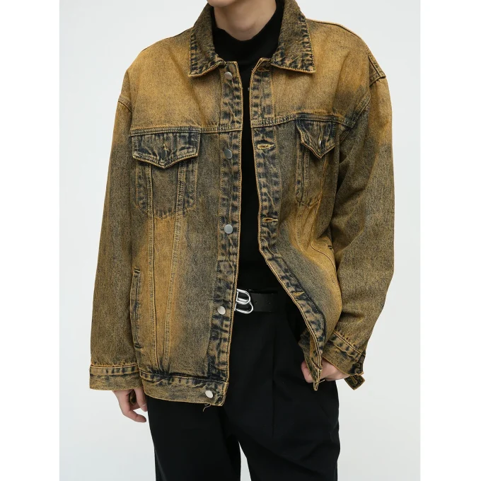 2025 Men's Fashion Autumn New American High Street Hip-Hop Style Washed Vintage Denim 100% Cotton Jacket - Image 4
