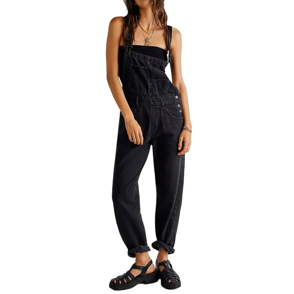 Women's Loose Denim Solid Waist Overalls with Button Washed Technique Casual Summer Vacation Print Print Design - Image 4