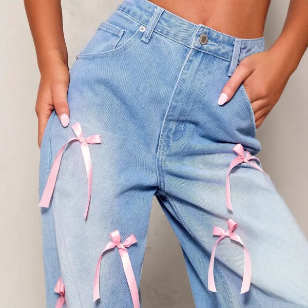 Women's Old Street Style High Waist Wide-leg Jeans Breathable Denim Button Decoration Casual Baggy Cut Boot Cut Summer Solid - Image 3