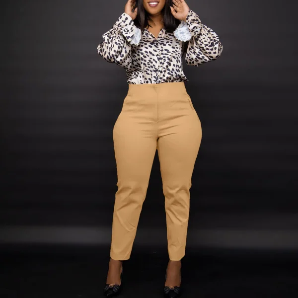 Women's Casual Professional Solid Color Trousers High-Waisted Slim Fit Nine-Point Commuter Pants