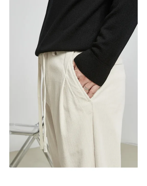 Chino Pants Men High Quality Anti-Wrinkle Corduroy Pants With Drawstring - Image 3