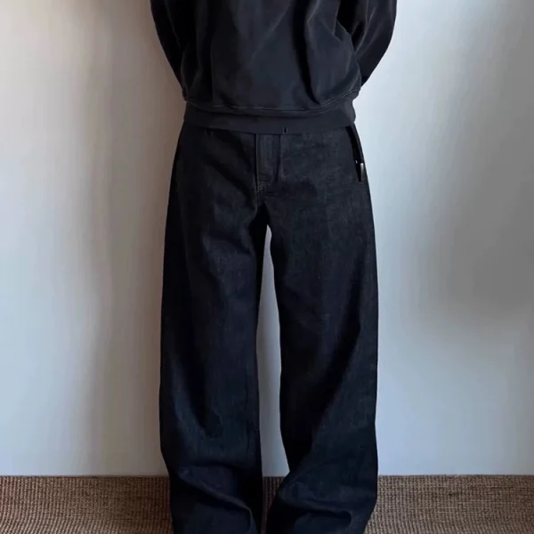 2025 High-End Black Selvedge Red Edge Denim Pants Cleanfit Straight A-Line Narrow Jeans with Wide Leg Casual Winter Style